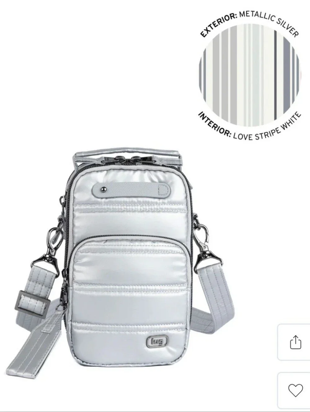 $75 Retail NWT Lug Skeeter Mini Bridge Crossbody In Metallic Silver